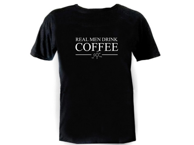 Real men drink coffee Caffeine molecule funny geeks t-shirt